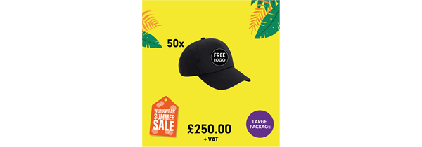 50 x Beechfield Pro-Style 5 Panel Summer Cap Package + FREE logo