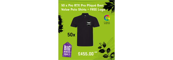 50 x Pro RTX Pro Pliqué Best Value Polo Shirts