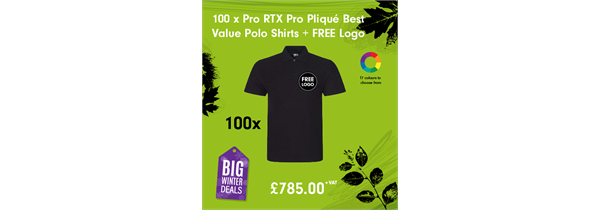 100 x Pro RTX Pro Pliqué Best Value Polo Shirts