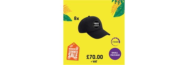 8 x Beechfield Pro-Style 5 Panel Summer Cap Package + FREE logo