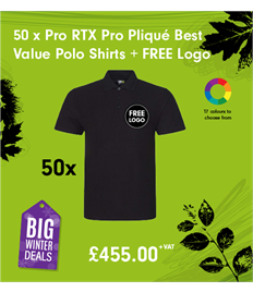 50 x Pro RTX Pro Pliqué Best Value Polo Shirts
