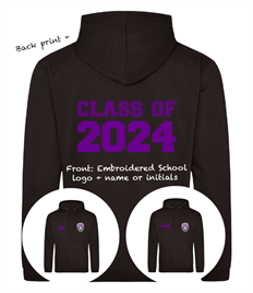 ADULT LEAVERS HOODIE (Back print, embroidered logo & name or initials printed right breast)