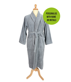 Personalised adults quality bathrobe with shawl collar. 100% Turkish Cotton.