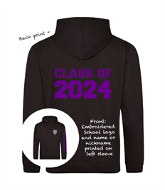 KIDS LEAVERS HOODIE (Back print, embroidered logo & name or nickname printed left arm)